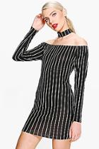 Boohoo Ro Choker Striped Off Shoulder Shift Dress
