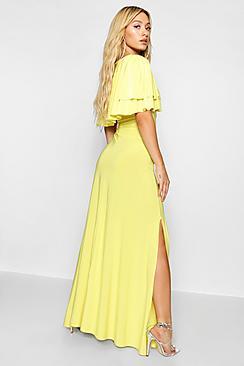 Boohoo Paris Hilton Ruffle Lace Up Front Maxi Dress