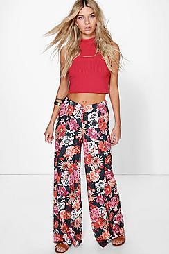 Boohoo Montana Bohemian Floral Wide Leg Trousers