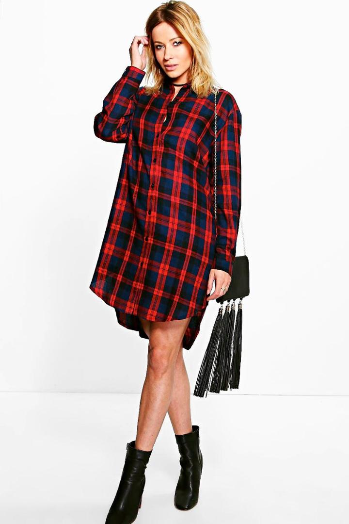 Boohoo Ellisa Checked Dip Back Shirt Dress Multi