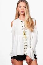 Boohoo Amelia Black Mirrored Trim Cold Shoulder Top