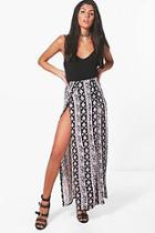 Boohoo Sara Paisley Stripe Double Split Front Maxi Skirt