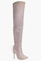 Boohoo Nancy Pointed Toe Over The Knee Boot Stone