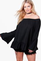 Boohoo Plus Sophia Off The Shoulder Flare Sleeve Top Black