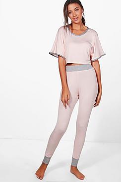 Boohoo Tall Anna Crop And Contrast Legging Lounge Set
