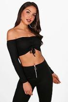 Boohoo Kayleigh Knitted Rib Rouched Tie Detail Crop