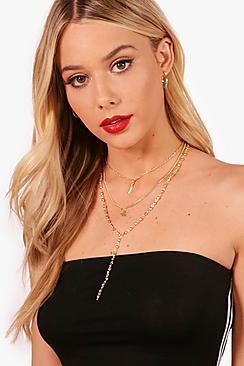 Boohoo Lucy Layered Star Plunge Necklace