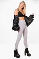 Boohoo Mila Lace Up Side Ribbed Leggings Silver