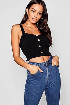 Boohoo Square Neck Horn Button Crop