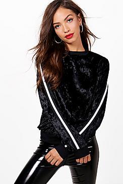 Boohoo Ashleigh Velvet Sports Trim Sweat