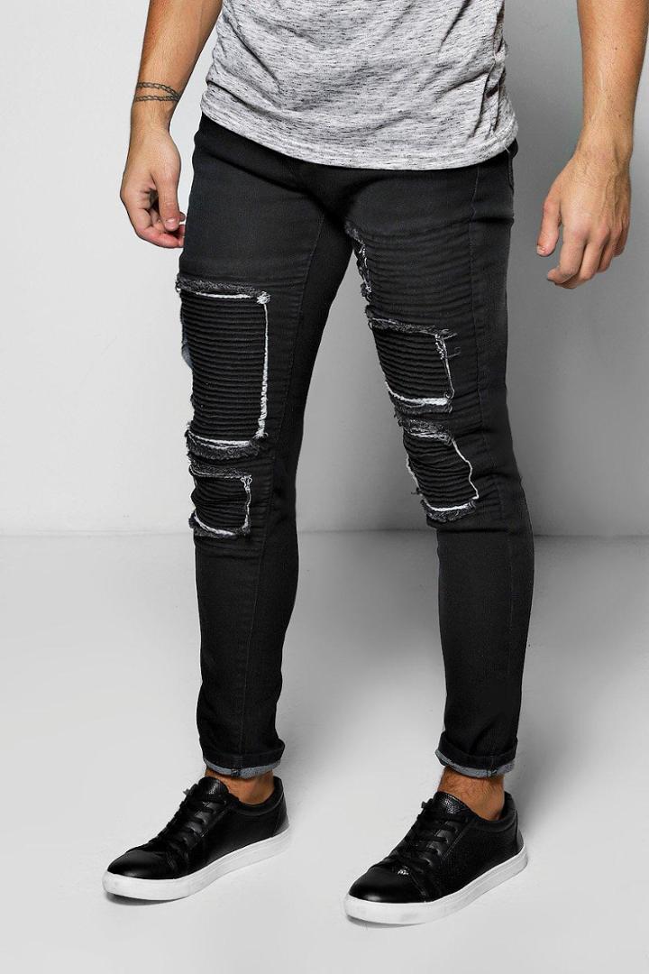 Boohoo Premium Skinny Fit Rip And Repair Biker Jeans Charcoal
