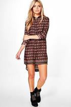 Boohoo Julie Printed Long Sleeve Shirt Dress