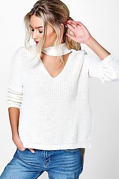 Boohoo Lena Strap Choker V Neck Oversized Jumper