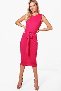 Boohoo Ella Sleeveless Tie Waist Fitted Dress