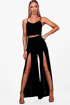 Boohoo Paige Slinky Extreme Split Wide Leg Trouser