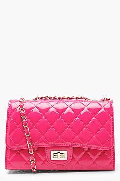 Boohoo Patent Quilted Cross Body Bag