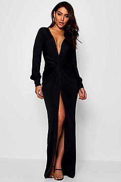 Boohoo Daria Twist Front Plunge Slinky Maxi Dress