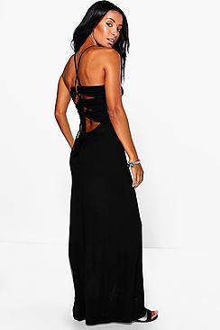 Boohoo Daria Back Lace Up Tie Maxi Dress