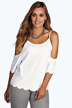 Boohoo Plus Charlotte Open Shoulder Scallop Edge Top