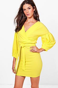 Boohoo Off The Shoulder Wrap Detail Bodycon Dress