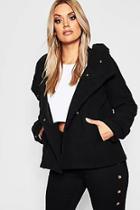 Boohoo Plus Hooded Wool Look Coat