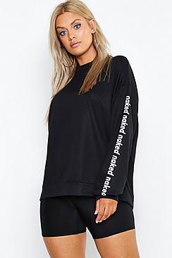 Boohoo Plus Naked Slogan Oversized Sweat Top