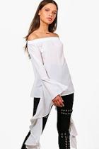 Boohoo Naomi Woven Exaggerated Sleeve Off The Shoulder Top