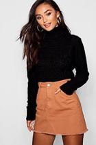 Boohoo Petite Roll Neck Cable Knit Crop Jumper