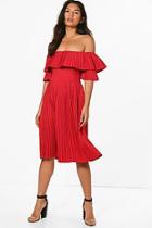 Boohoo Hazel Off Shoulder Midi Skater Dress