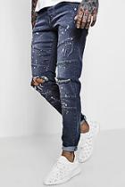 Boohoo Skinny Fit Panelled Jeans With Paint Splatter
