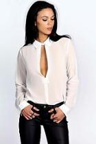 Boohoo Rosella Collared Deep Plunge Long Sleeve Blouse