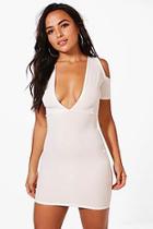 Boohoo Petite Nicole Plunge Cold Shoulder Bodycon Dress