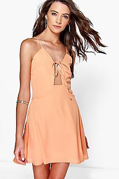 Boohoo Lily Strappy Tie Detail Skater Dress