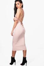 Boohoo Madison Lace Up Back Strappy Midi Dress Nude