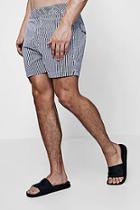 Boohoo Navy Slim Stripe Swim Shorts
