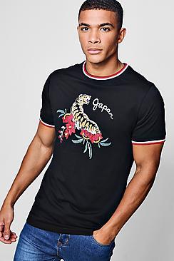 Boohoo Sports Rib Tee With Oriental Print Design
