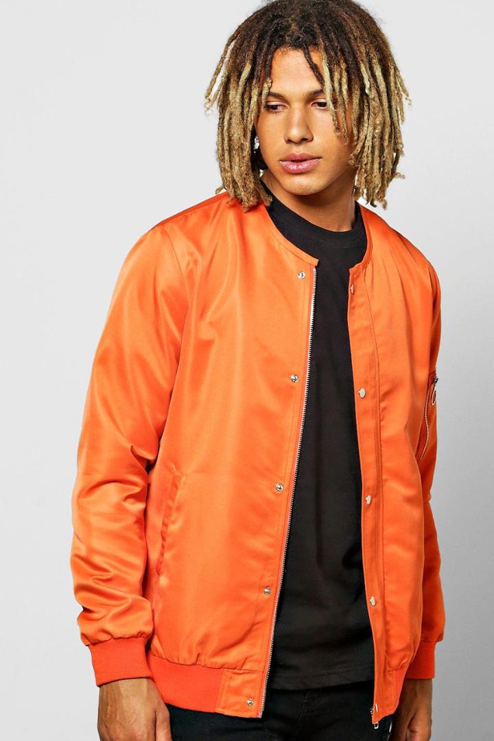 Boohoo Collarless Button Through Nylon Bomber Orange