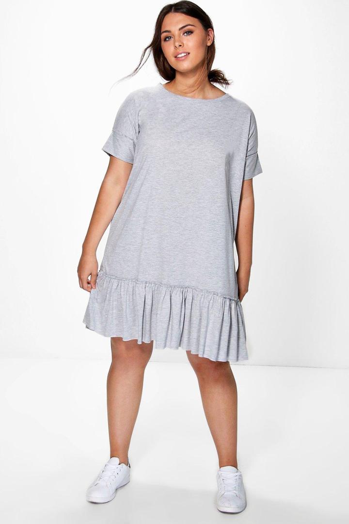 Boohoo Plus Diana Frill Hem T-shirt Dress Grey