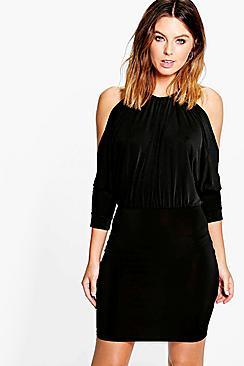 Boohoo Sally Open Shoulder Slinky Bodycon Dress