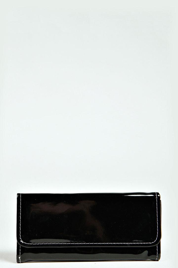 Boohoo Victoria Patent Envelope Purse - Black