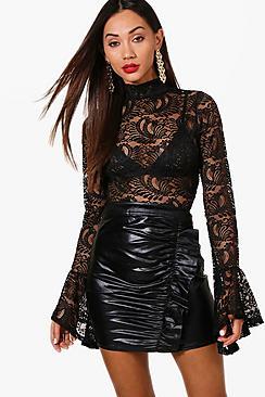 Boohoo Petite Lace Open Long Sleeve Top