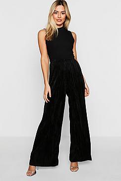 Boohoo Petite Pleated Wide Leg Trousers