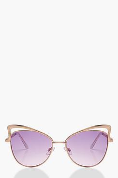 Boohoo Lucy Cut Out Cat Eye Lilac Lens Sunglasses