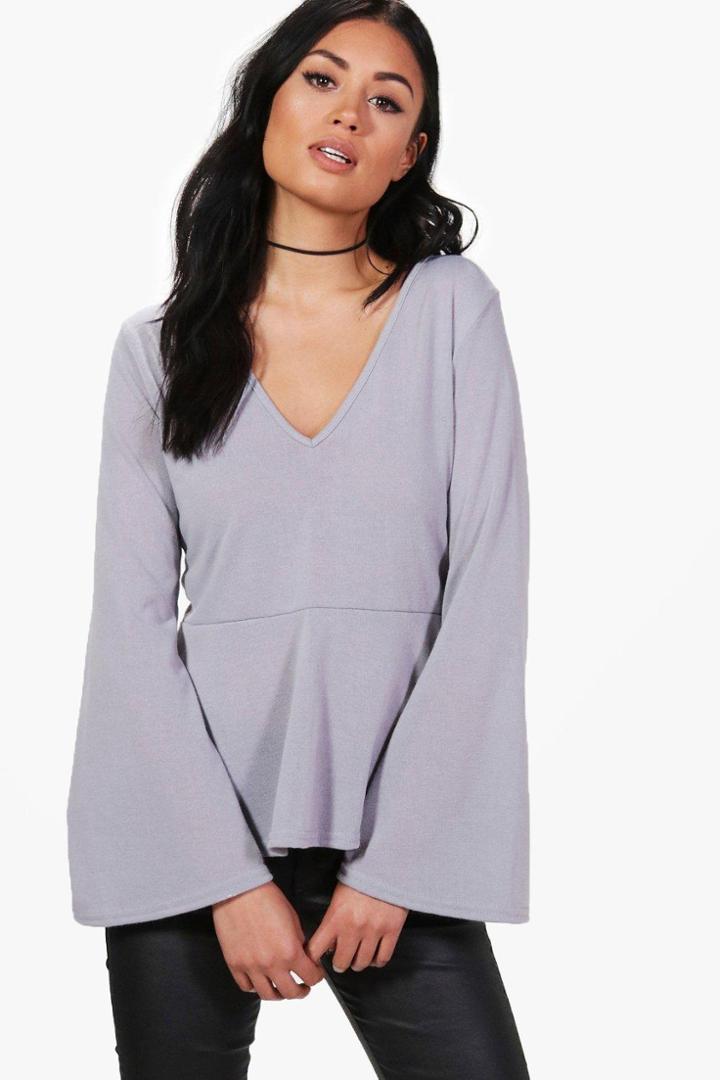Boohoo Erica Fine Knit Wide Sleeve Jumper Grey