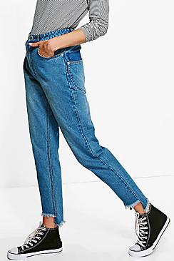 Boohoo Emily Displaced Pocket Step Hem Mom Jeans