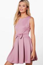 Boohoo Ruth Bow Front Pleat Skirt Skater Dress Lilac