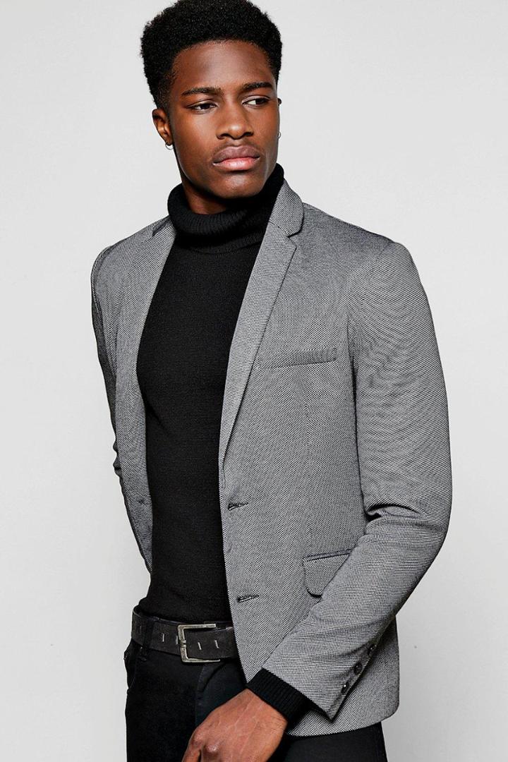 Boohoo Skinny Fit Textured Blazer Charcoal