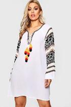 Boohoo Plus Kara Embroidered Print Tassel Dress