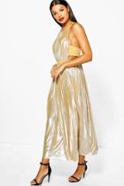 Boohoo Collette Cut Out Metallic Maxi Dress Gold