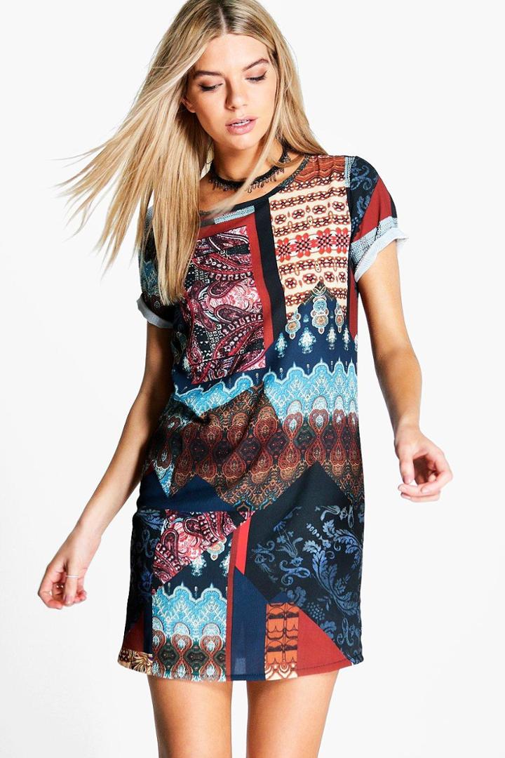 Boohoo Elodie Printed Shift Dress Multi